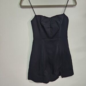 Hello Molly XS 2 Black Tank Mini Dress Spaghetti Strap Slit Quiet Luxury Fitted